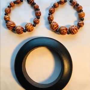 Wood Hoop Earrings and Bangle Set